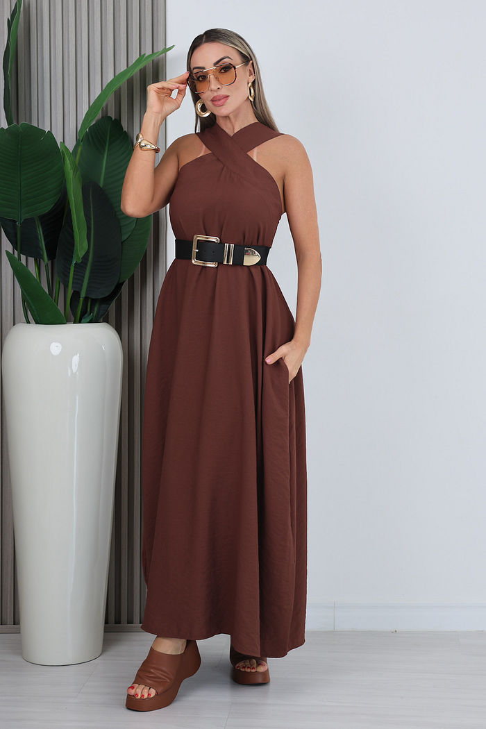 VESTIDO LONGO ROSIANE - MARROM