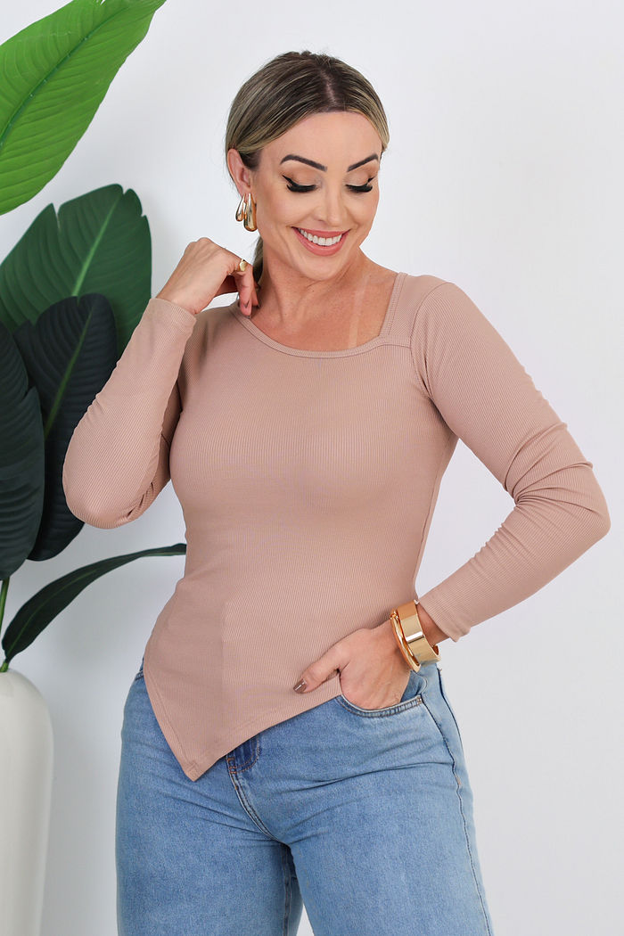 BLUSA MANGA LONGA FERNANDA - BEGE MÉDIO