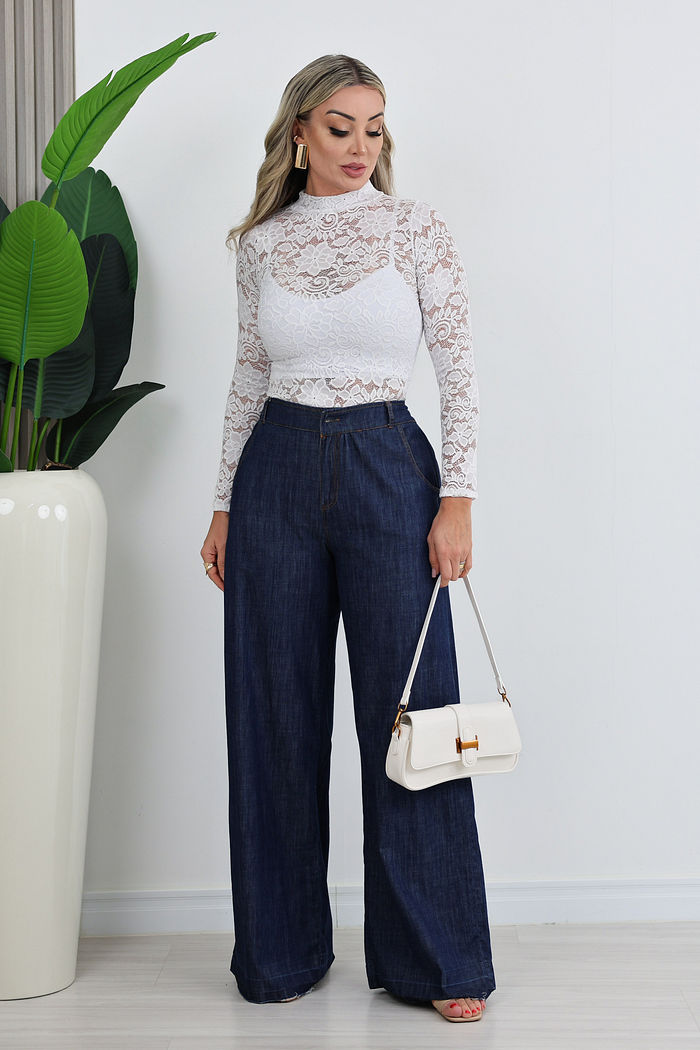 CALÇA PANTALONA ALFAIATARIA JEANS GLEICE