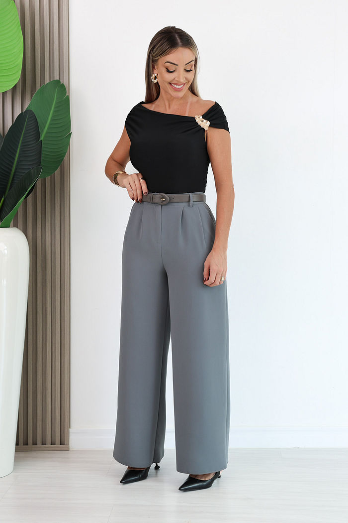CALÇA PANTALONA ALFAIATARIA CINTIA - CINZA