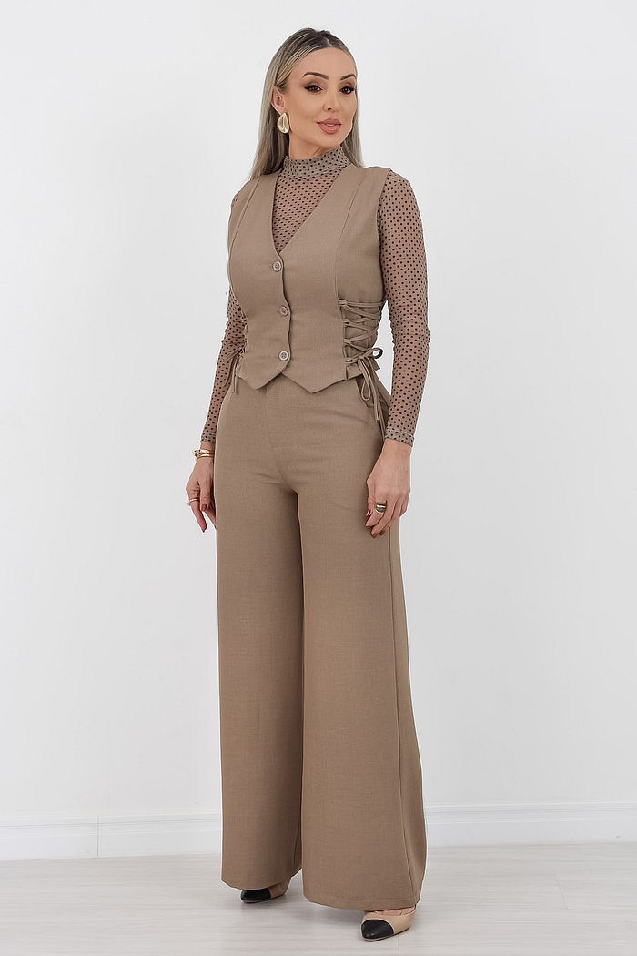 CONJUNTO COLETE E CALÇA TATIANA - BEGE
