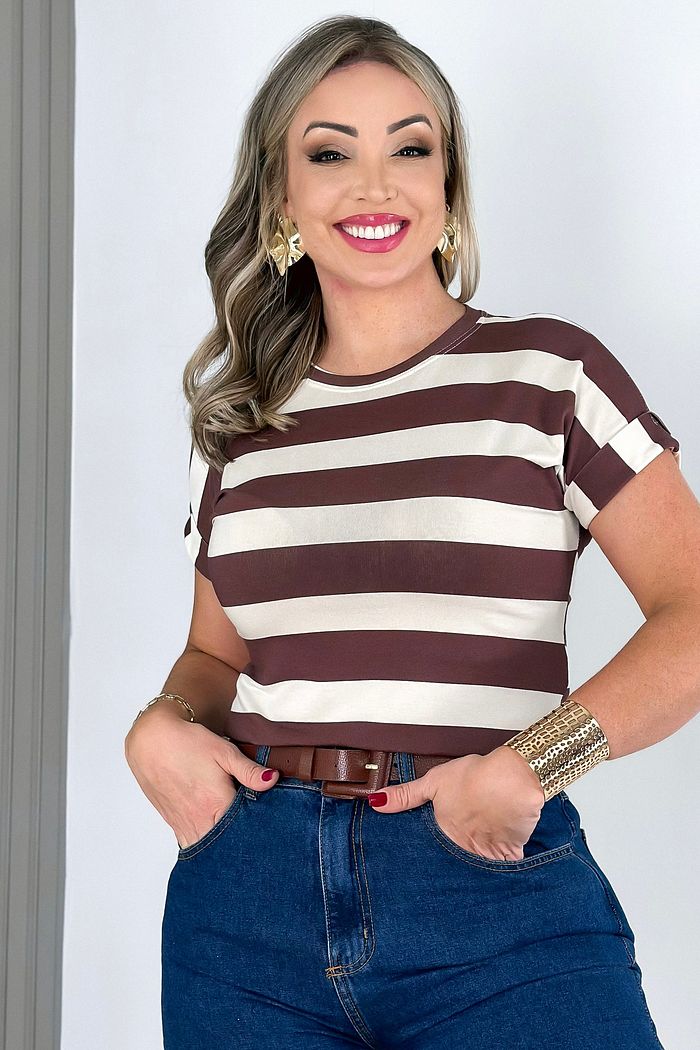 T-SHIRT MANGA CURTA SONIA - LISTRAS MARROM