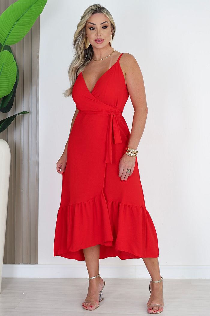 VESTIDO TRANSPASSADO ALÇA FINA VIRNA - VERMELHO