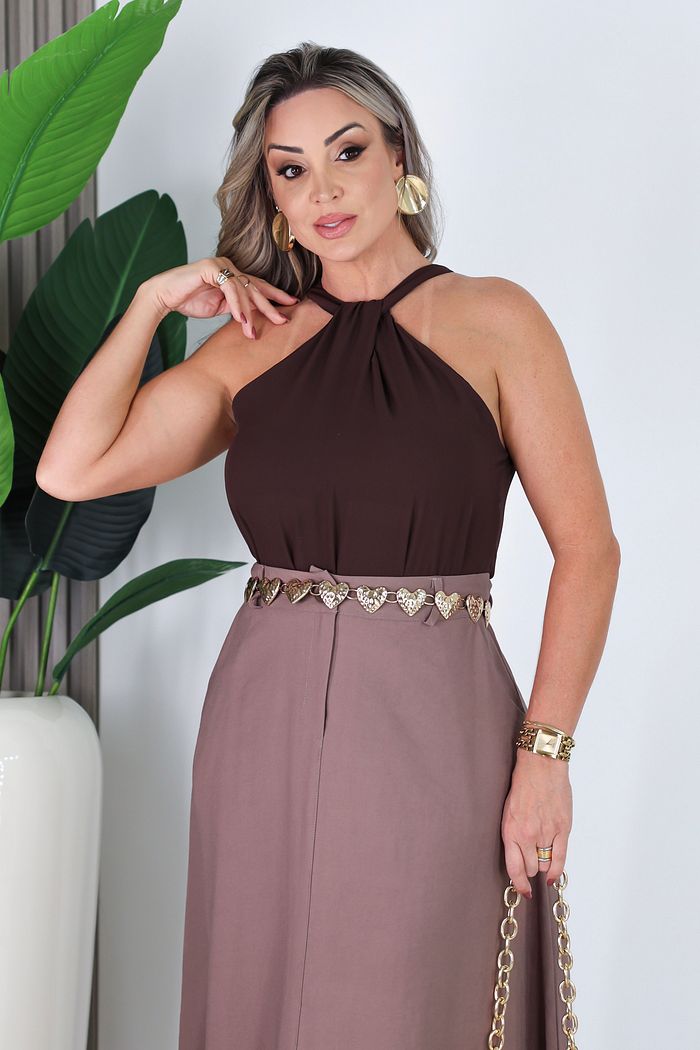 REGATA FRENTE ÚNICA C/ AMARRAÇÃO ROSALI - MARROM