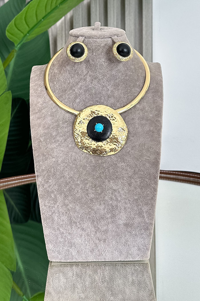 CONJUNTO COLAR E BRINCO VANESSA - PRETO C/ DOURADO