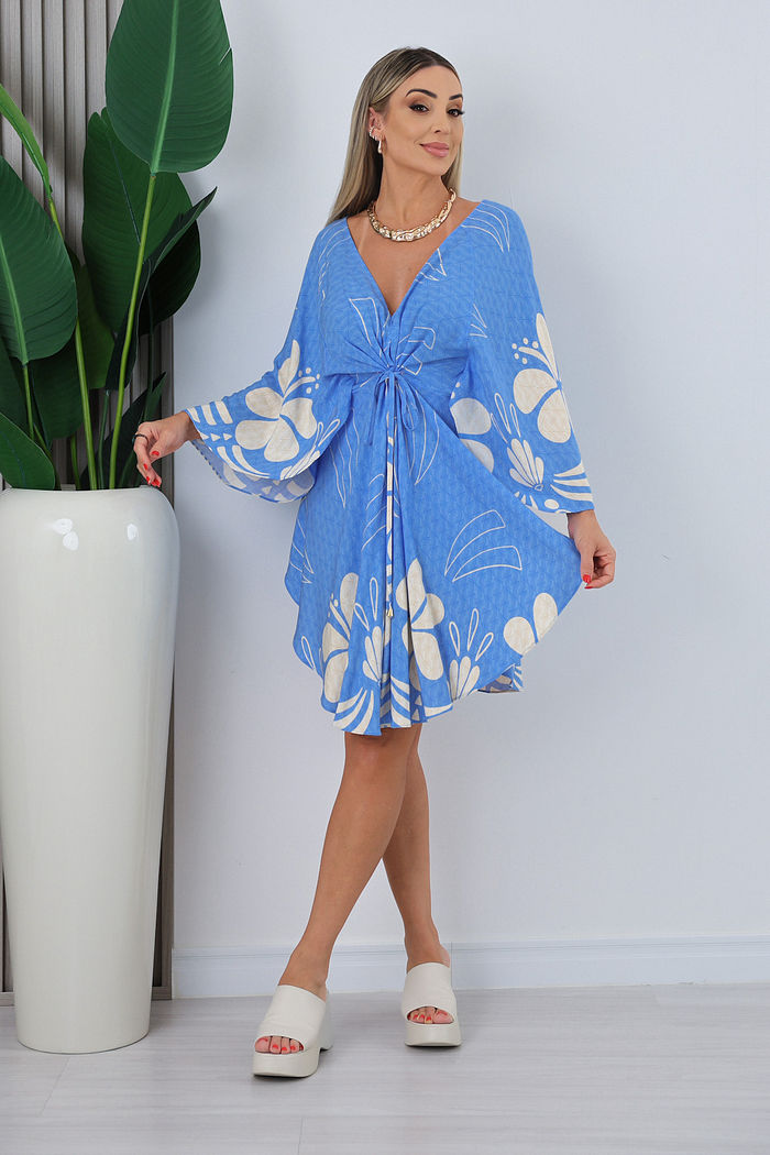 VESTIDO AMPLO REGULÁVEL MONI - FUNDO AZUL