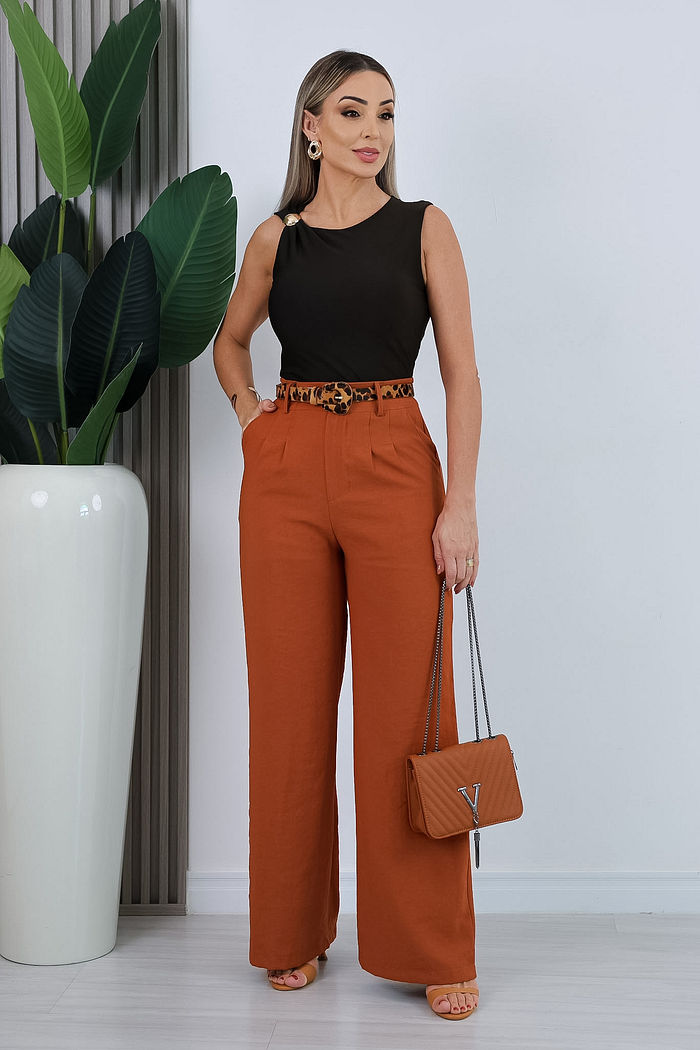 CALÇA RETA ALFAIATARIA EDUARDA - TERRACOTA