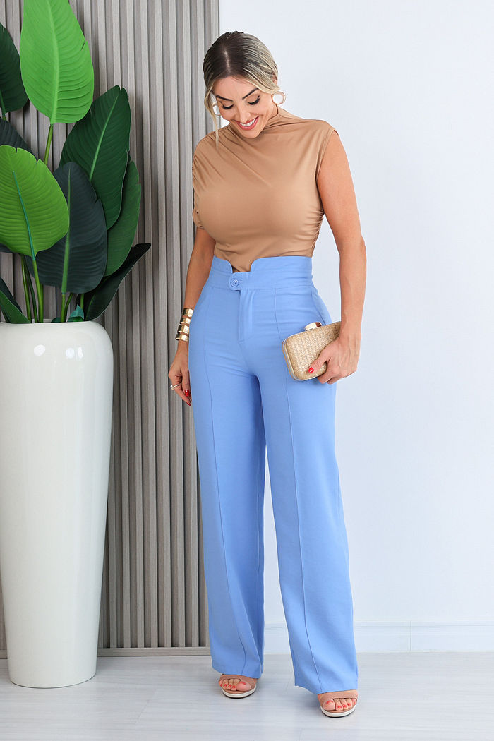 CALÇA RETA ALFAIATARIA ESTEFANIA - AZUL BEBÊ