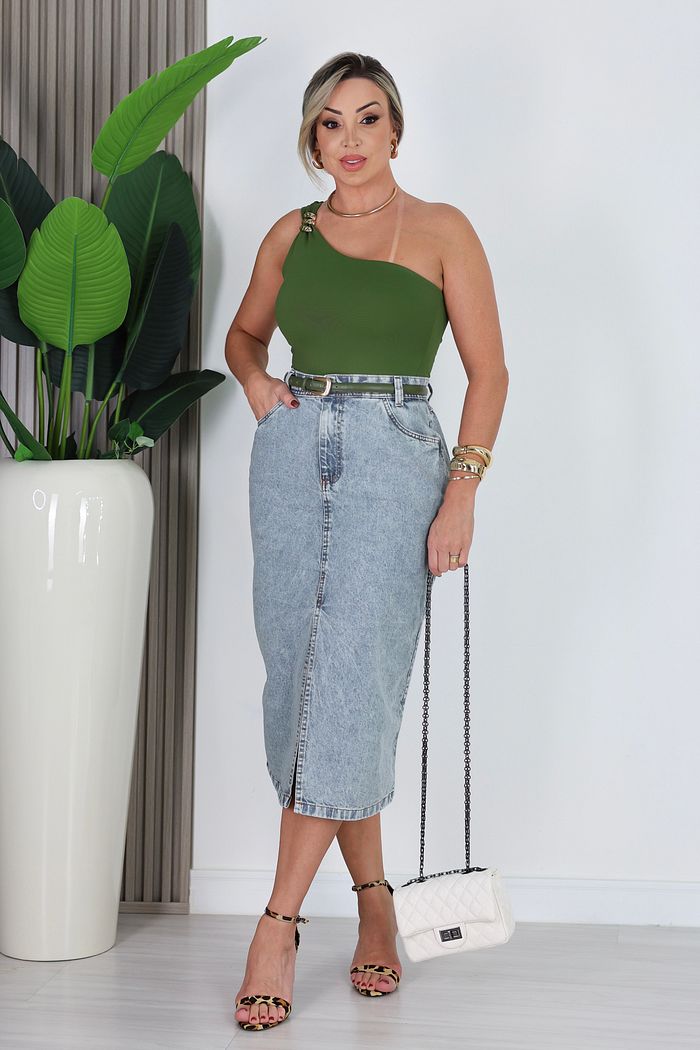 SAIA MIDI AMÉLIA - JEANS CLARO