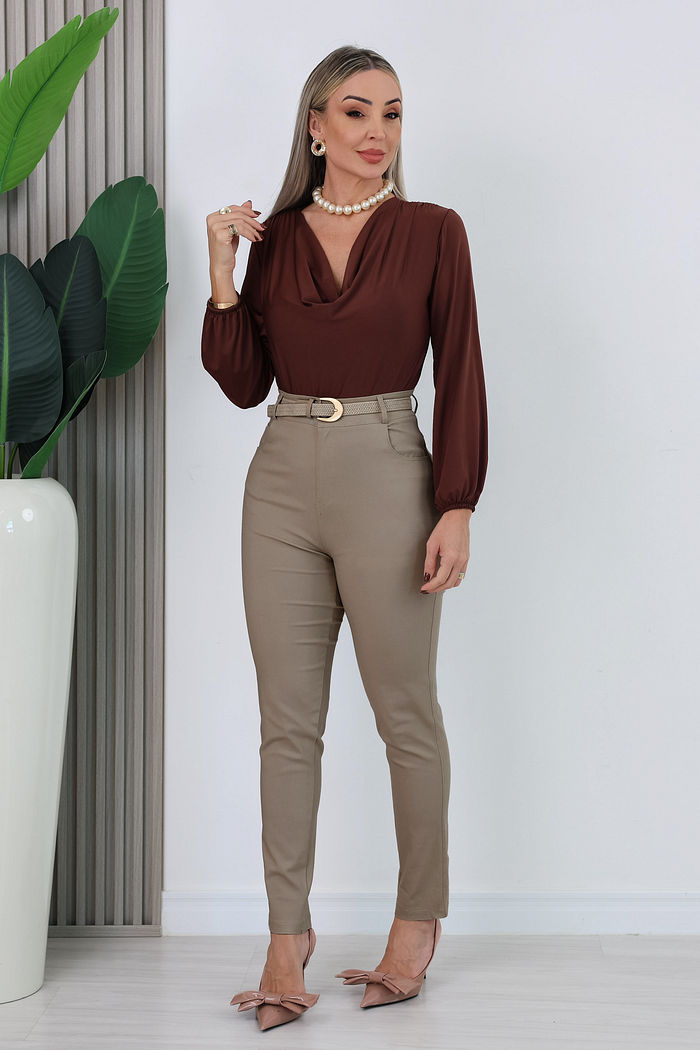 CALÇA SARJA JOSIANA - BEGE ESCURO