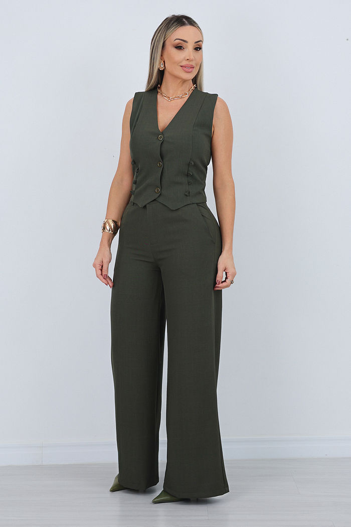CONJUNTO COLETE E CALÇA TATIANA - VERDE MILITAR