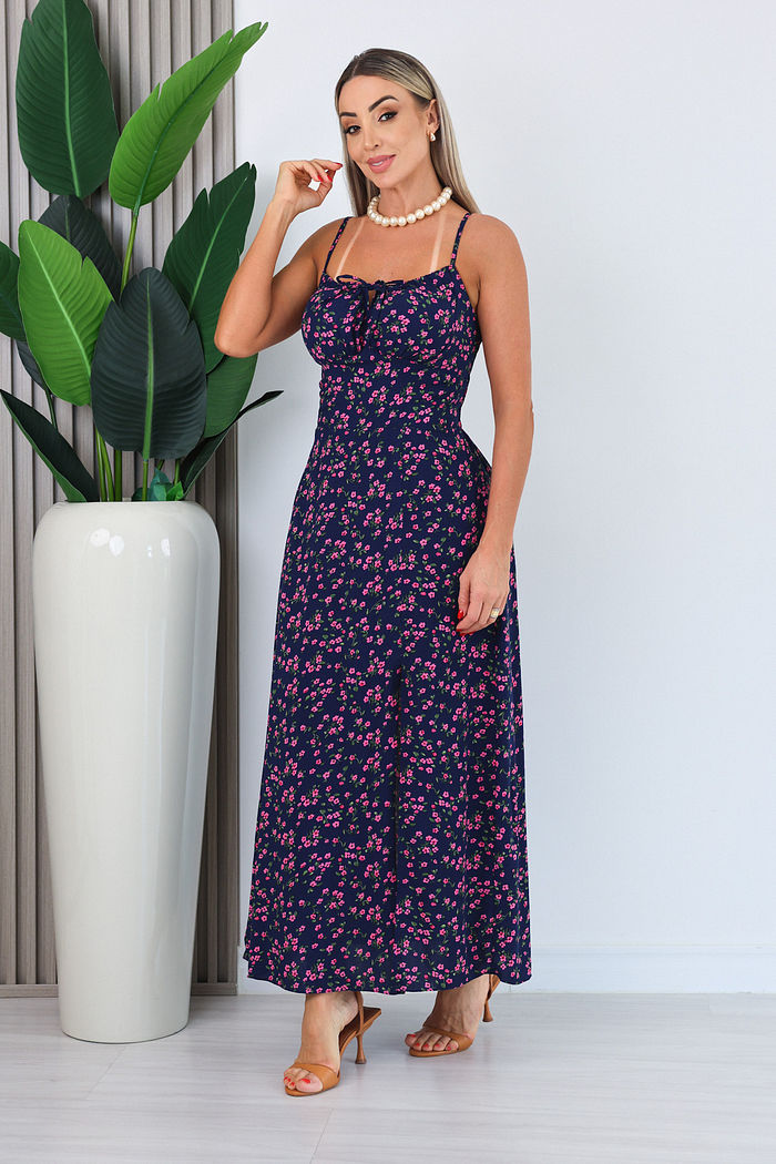 VESTIDO ALÇA FINA DANIELA - AZUL MARINHO