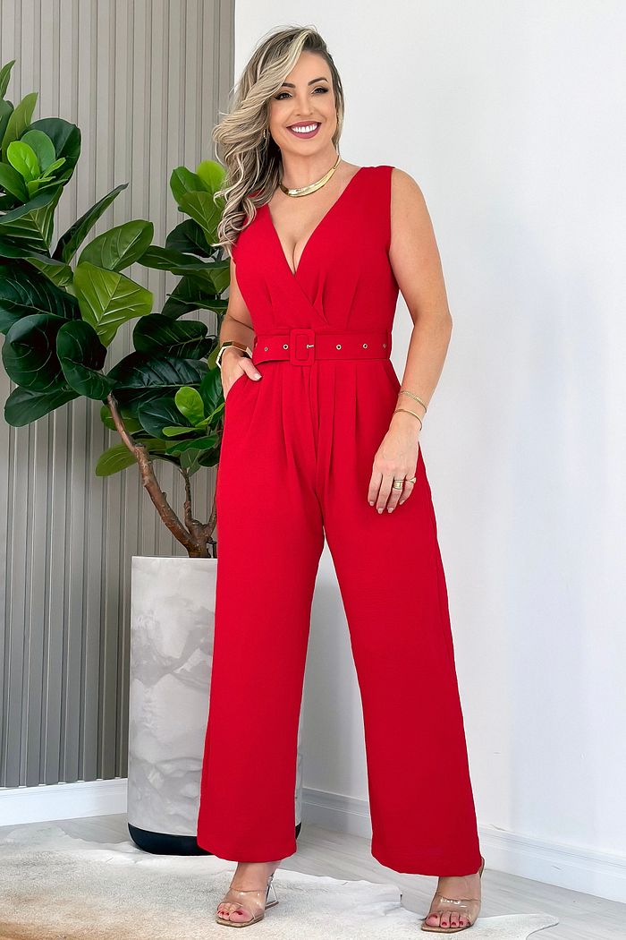 MACACÃO PANTALONA YASMIN - VERMELHO