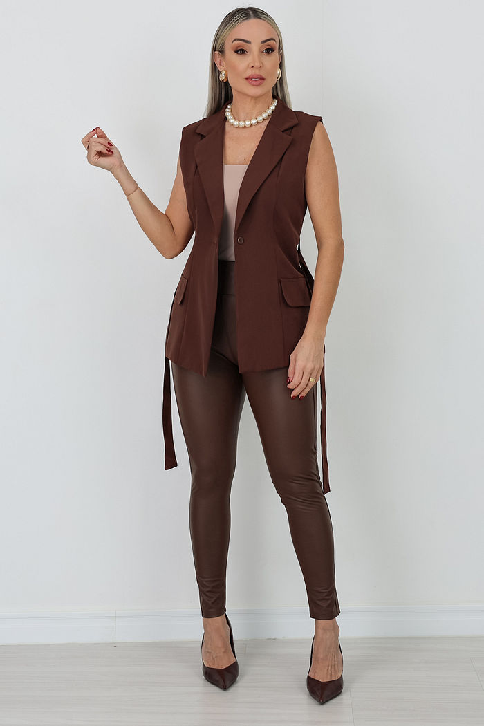 CALÇA LEGGING COURO ECO PELUCIADA SANDY - MARROM