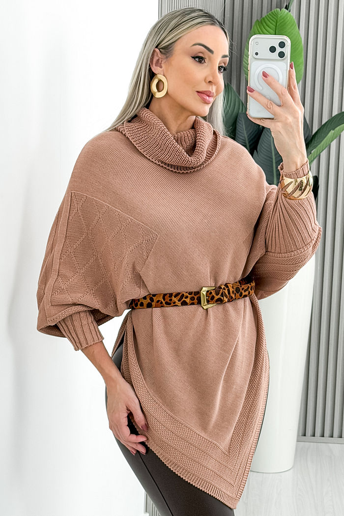 PONCHO TRICOT ROSANGELA - BEGE ROSADO