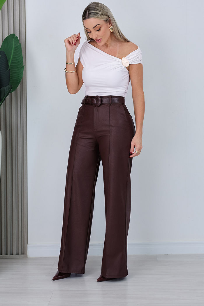 CALÇA PANTALONA COURO ECO GEORGIA - MARSALA