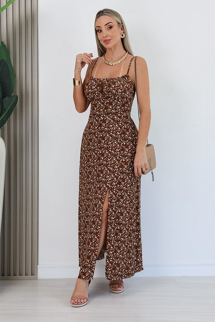 VESTIDO ALÇA FINA MANU - MARROM