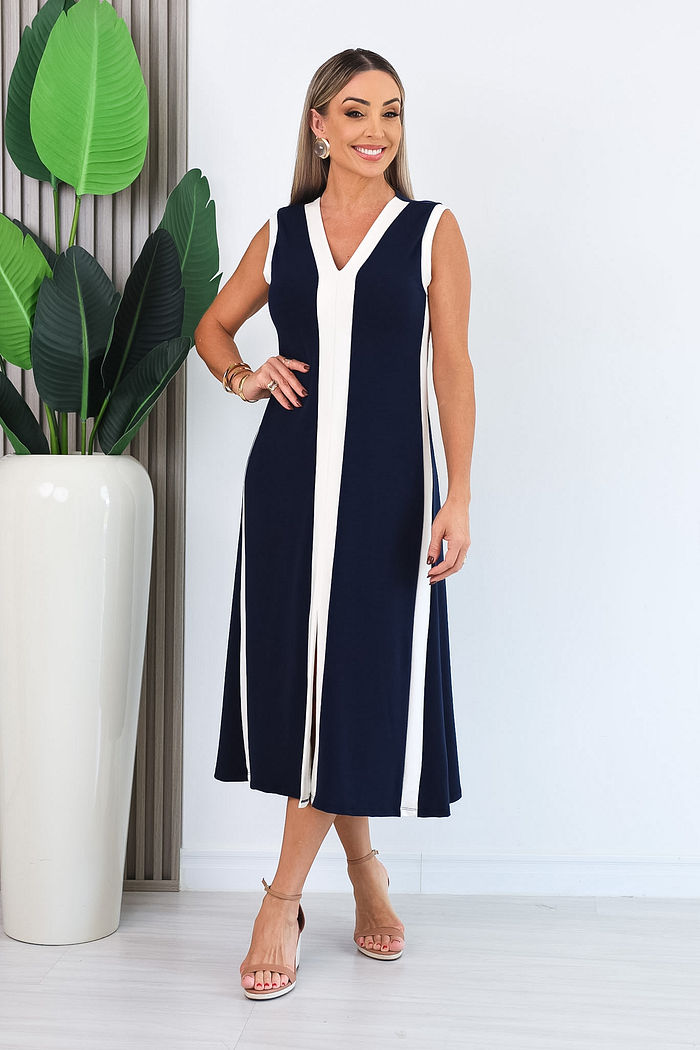 VESTIDO LONGUETE SIMARA - AZUL MARINHO
