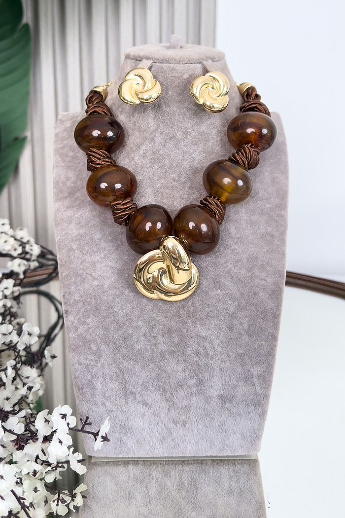 CONJUNTO COLAR E BRINCO TAILÂNDIA - MARROM