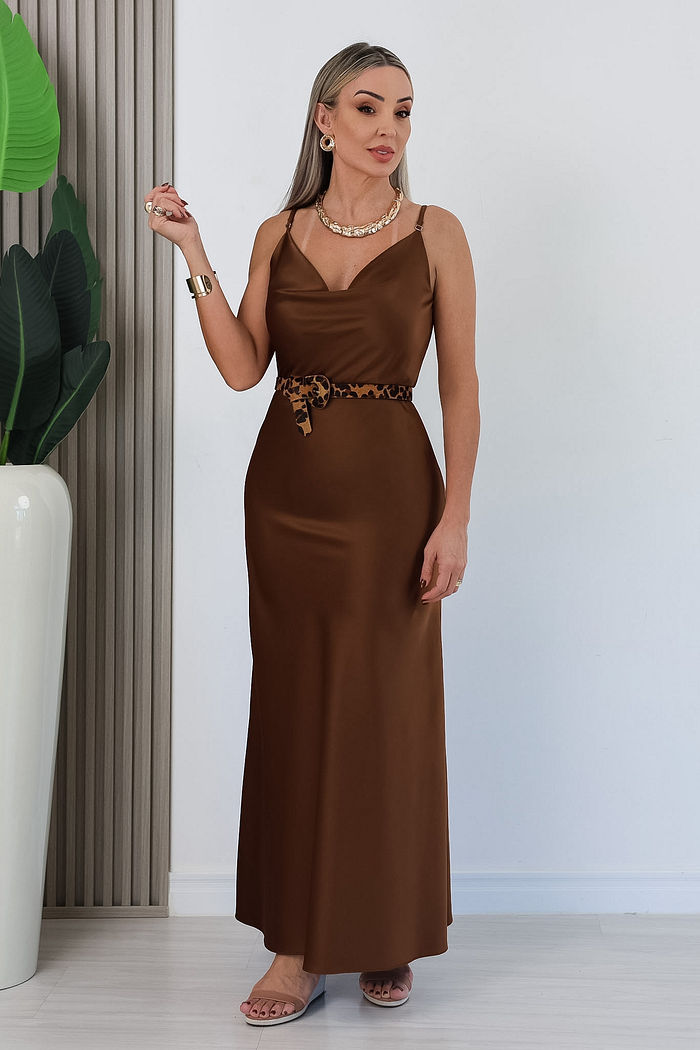 VESTIDO ALÇA FINA ANTONIETA - MARROM