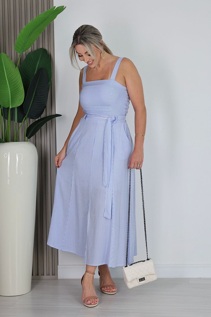 CONJUNTO CROPPED E SAIA SABRINA - LISTRAS AZUIS