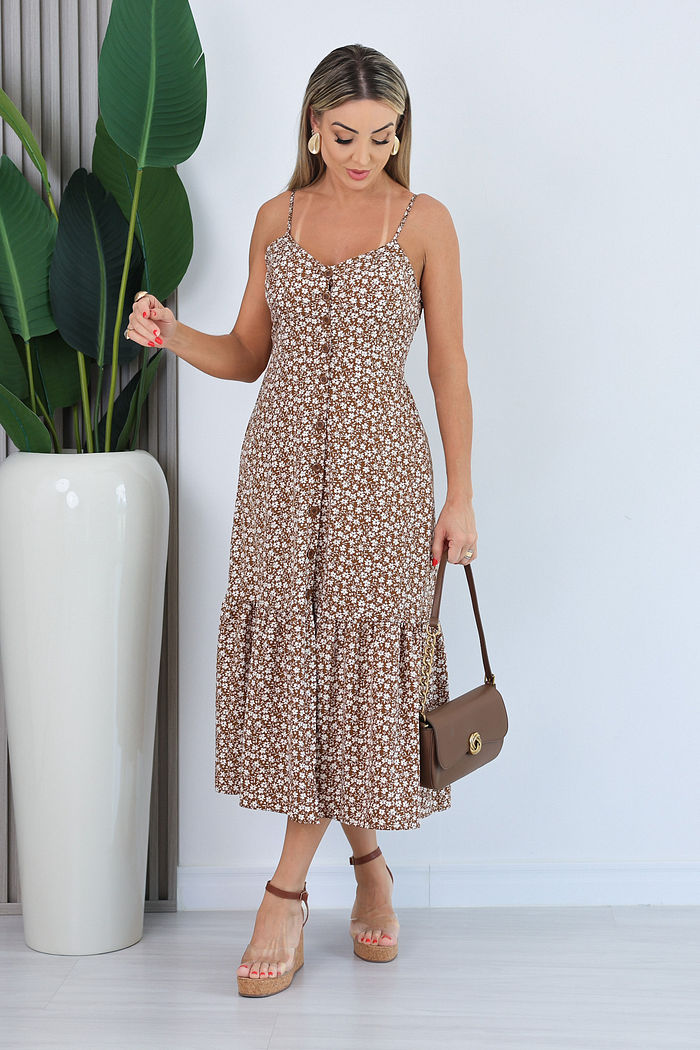 VESTIDO LONGUETE LENA - FUNDO MARROM