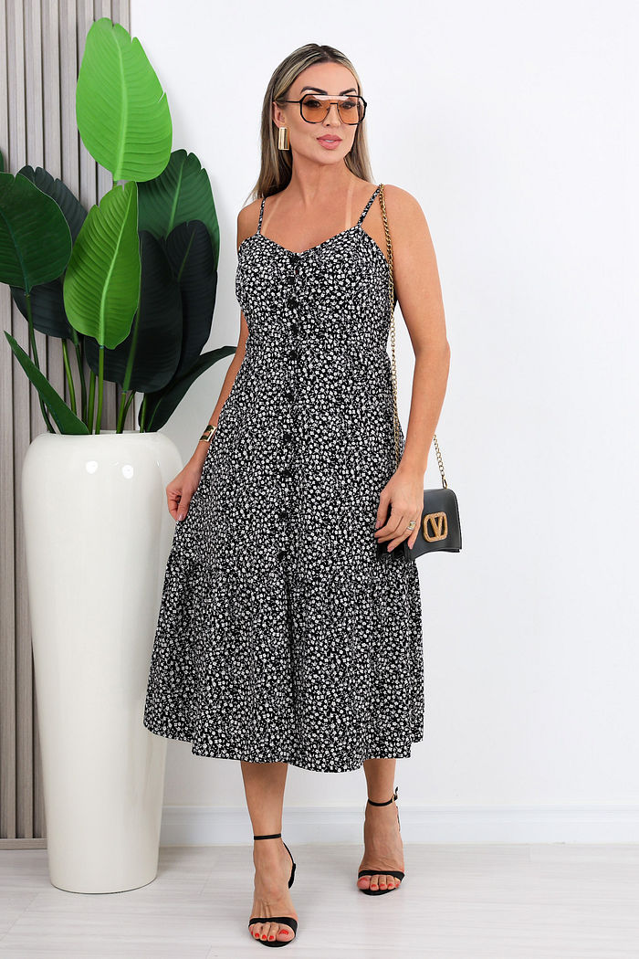 VESTIDO LONGUETE ESTEFANI - PRETO