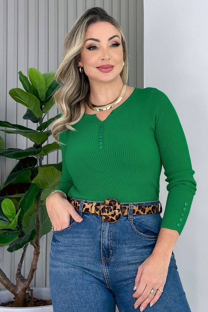 BLUSA TRICOT MANGA LONGA MONI - VERDE BANDEIRA