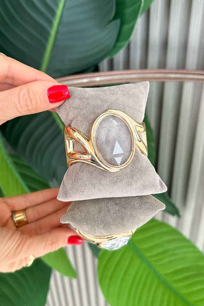 BRACELETE DOURADO C/ PEDRA TRANSPARENTE GISELE