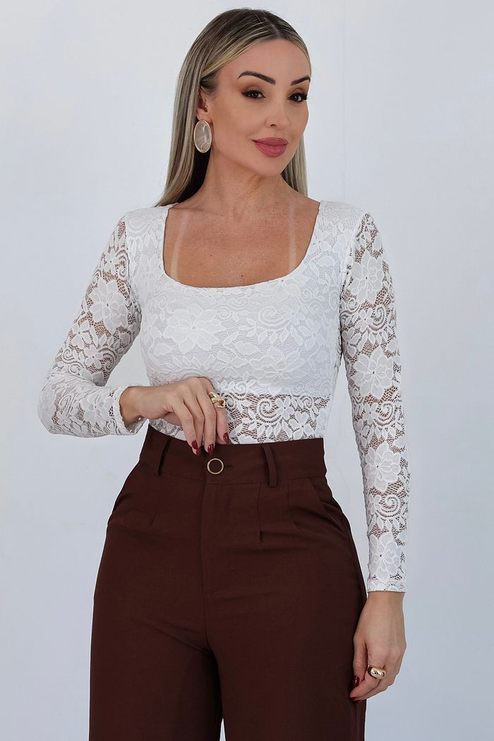 BODY RENDA MANGA LONGA TAISA - BRANCO