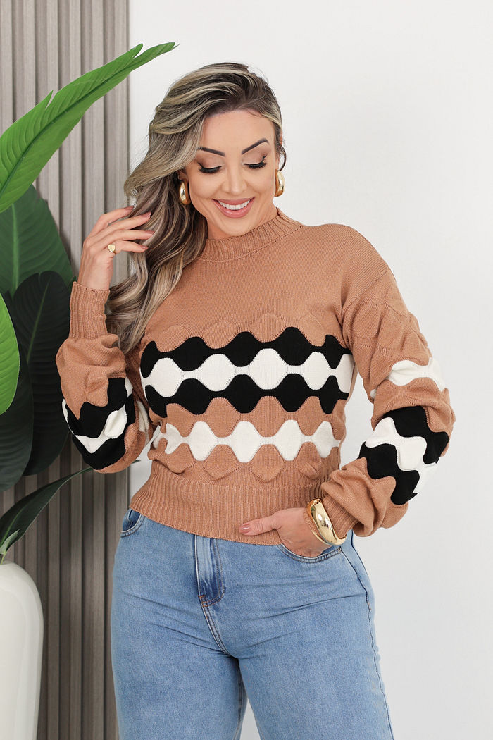 BLUSA MANGA LONGA TRICOT CASSIANE - BEGE