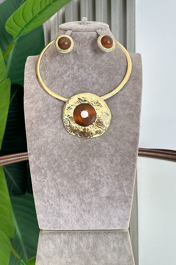 CONJUNTO COLAR E BRINCO VANESSA - MARROM C/ DOURADO