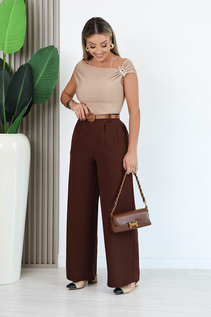 CALÇA PANTALONA ALFAIATARIA CINTIA - MARROM CAFÉ