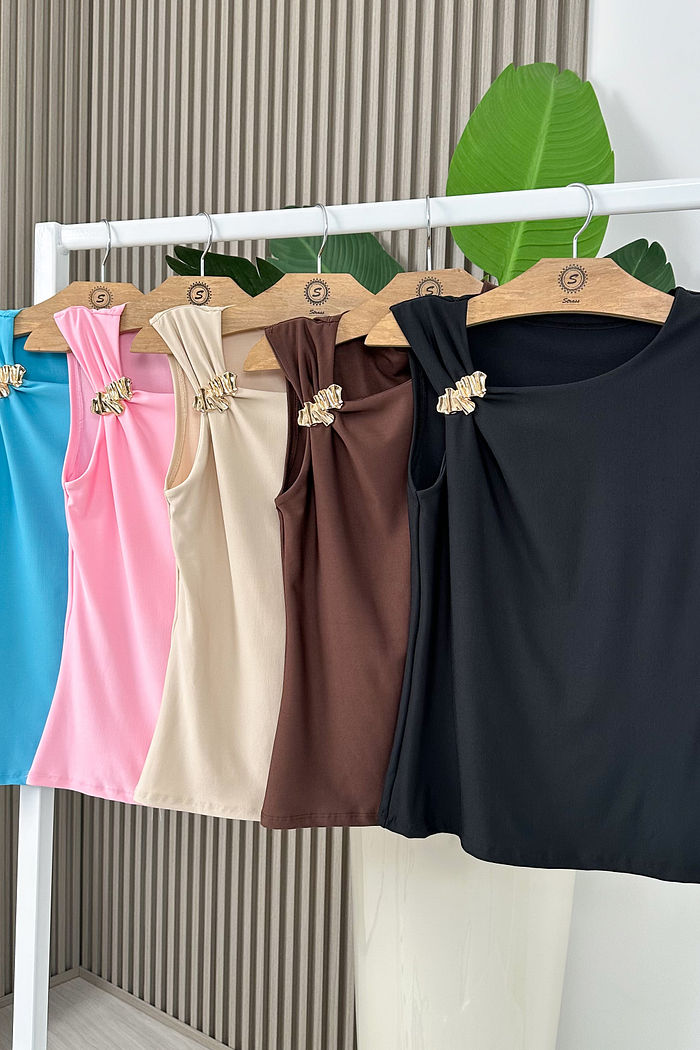 REGATA C/ FIVELA DOURADA IVANA - ROSA BEBÊ