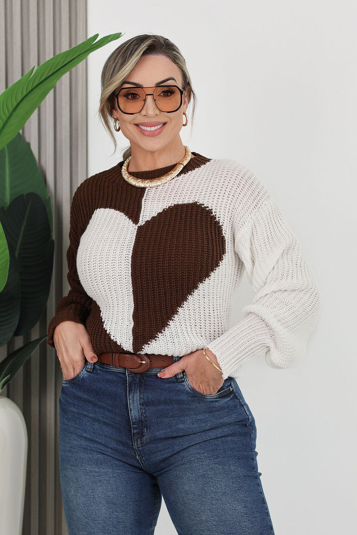 BLUSA MANGA LONGA TRICOT ALANA - MARROM C/ OFF