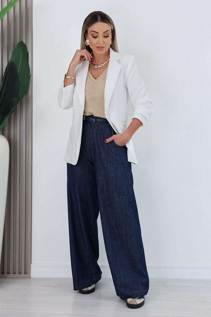 CALÇA PANTALONA ALFAIATARIA JEANS GLEICE