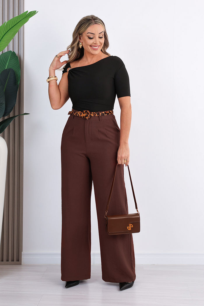 CALÇA RETA ALFAIATARIA EDUARDA - MARROM