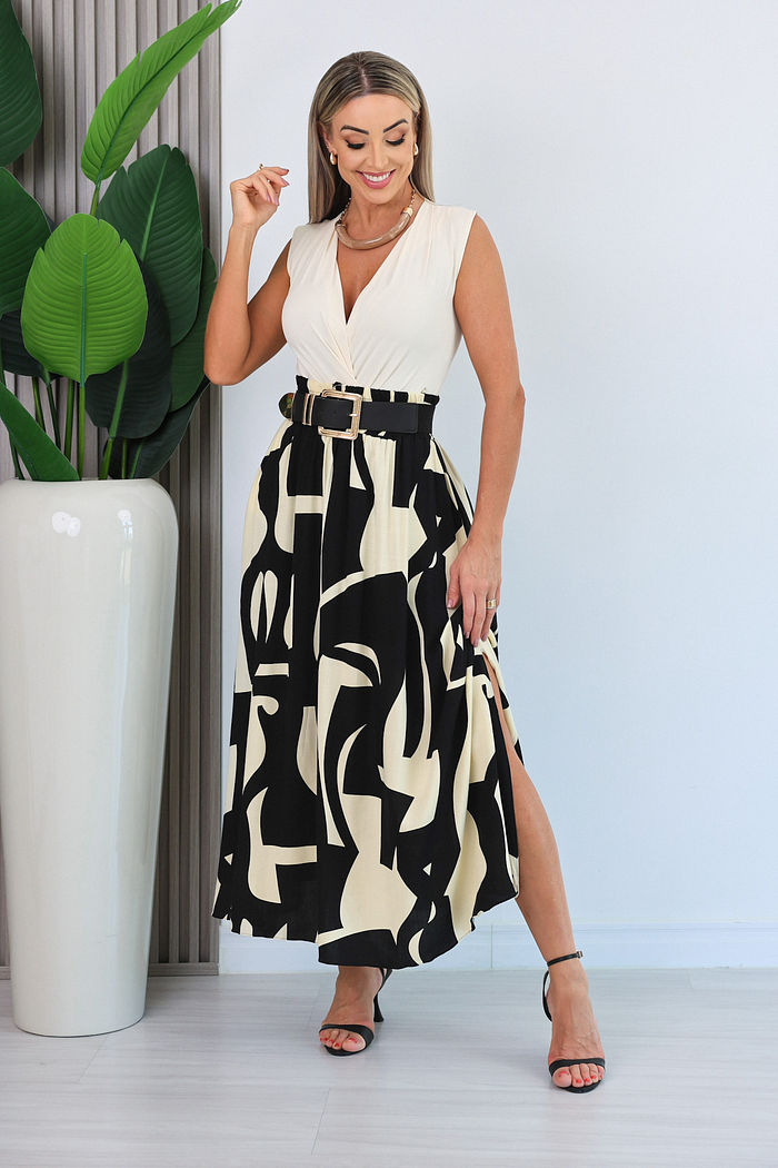 SAIA LONGA C/ FENDA KAUANE - PRETO C/ OFF