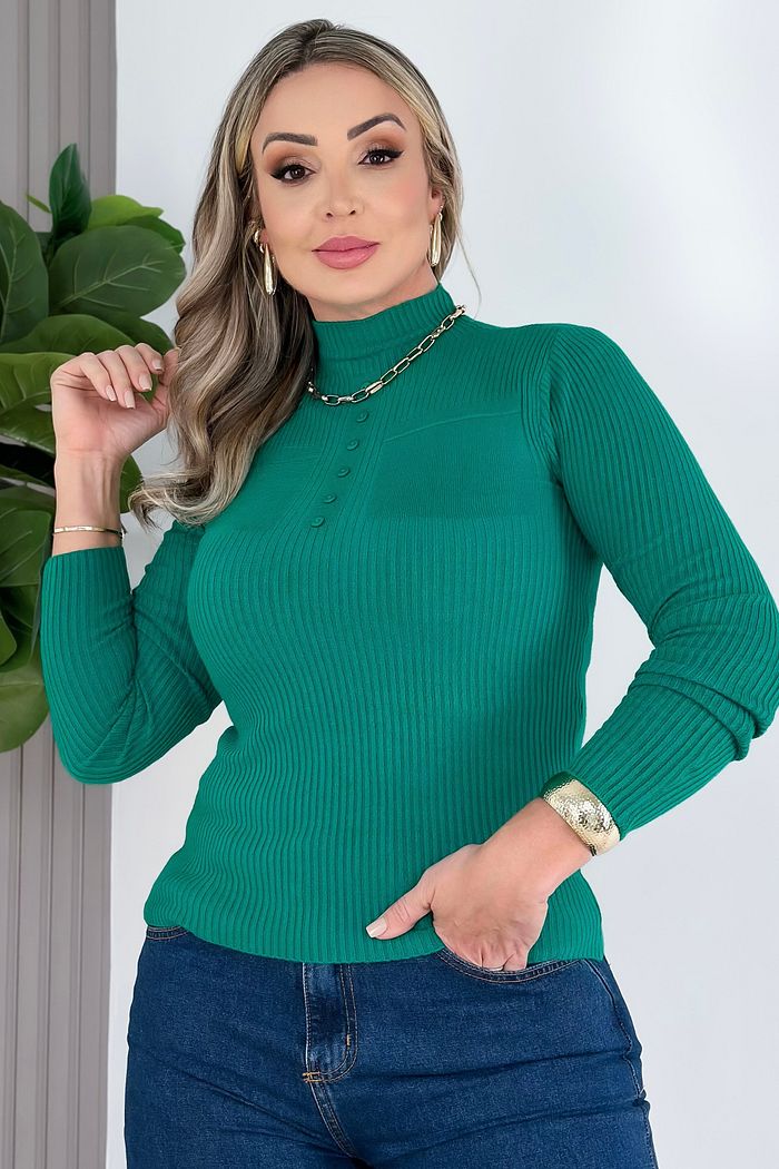 BLUSA MANGA LONGA TRICOT SAMIA - VERDE ESMERALDA