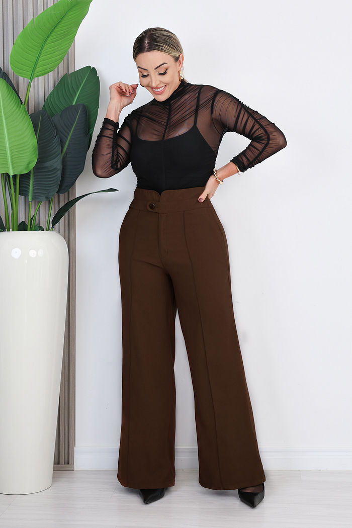 CALÇA RETA ALFAIATARIA ESTEFANIA - MARROM