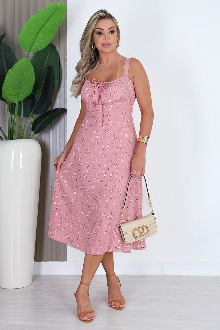 VESTIDO MIDI NIVIA - FUNDO ROSA