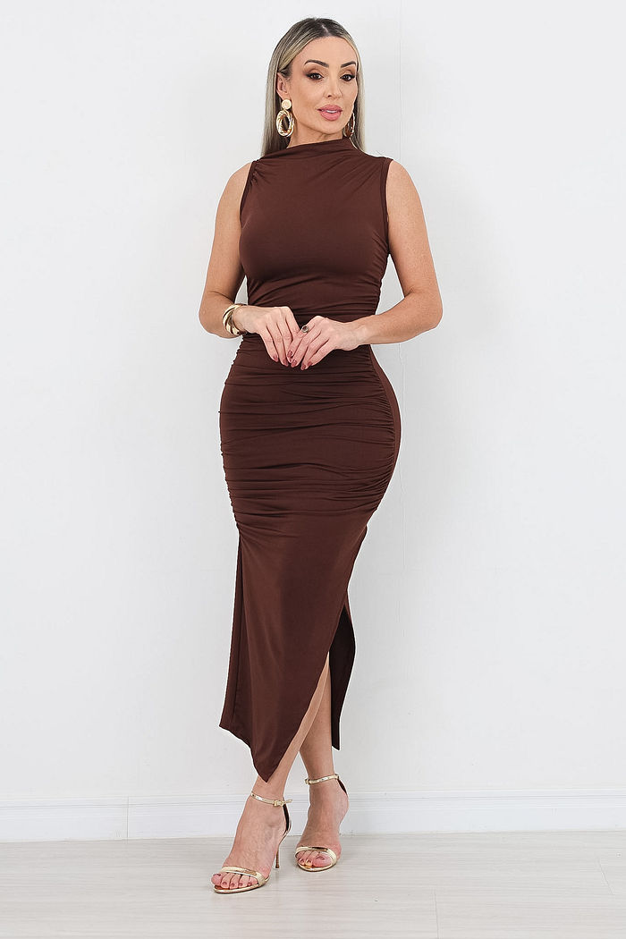 VESTIDO LONGUETE SUIANE - MARROM