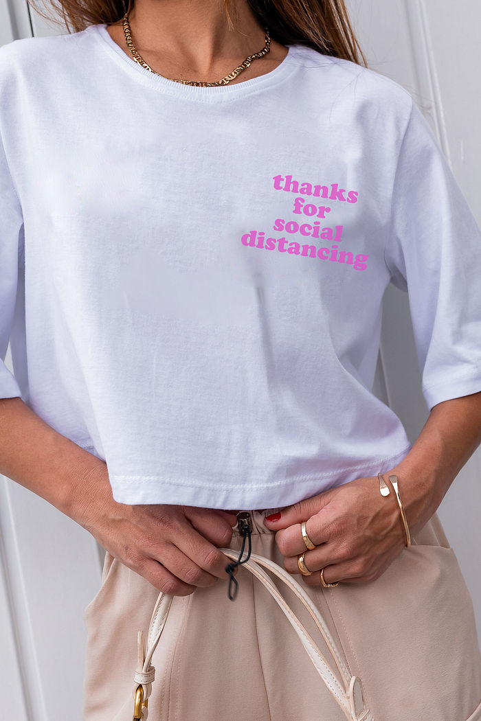 Tshirt Cropped Thanks Social Branco