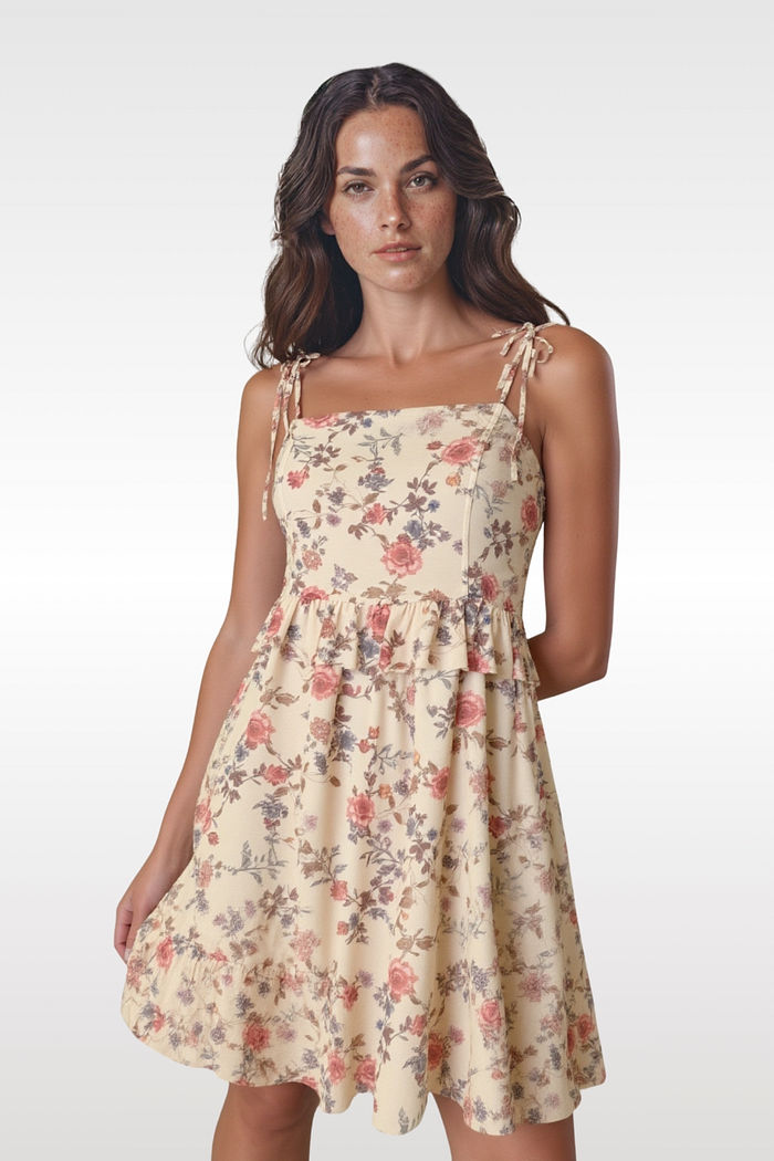 Vestido de Tule Floral  e Alças para Amarração 2 Cores
