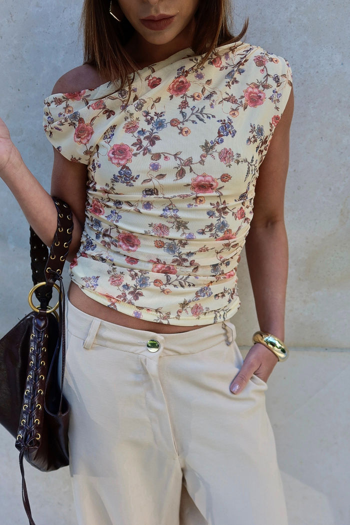 Blusa Drapeada em Tule Floral 2 Cores