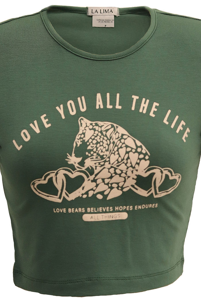Cropped Love You Tigre Viscolycra Verde