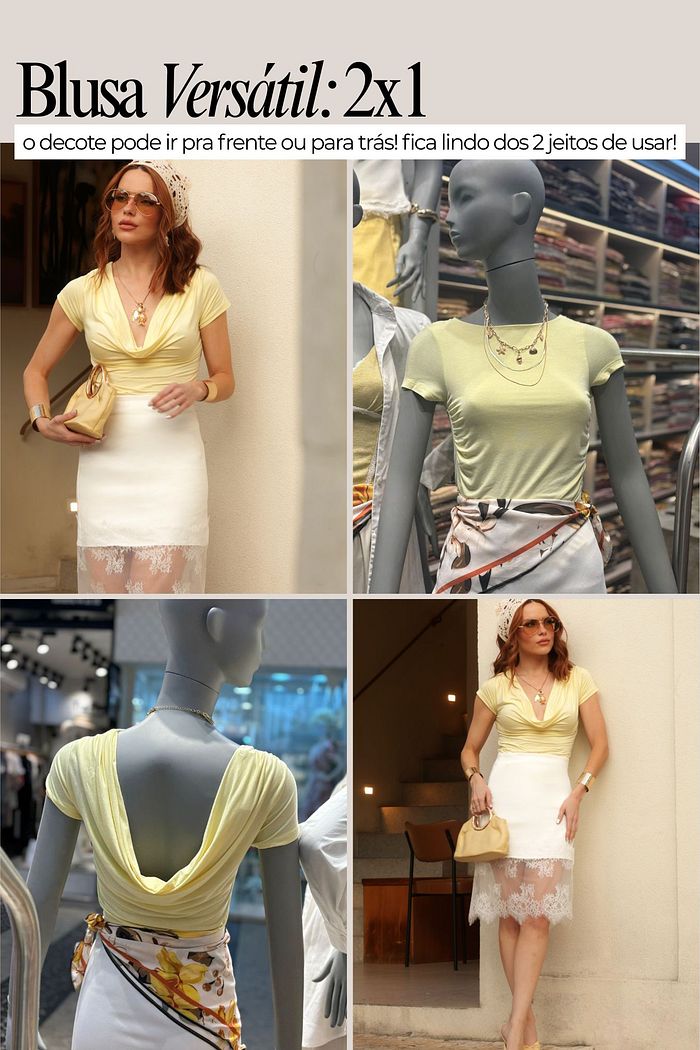Blusa Manga com Decote Caído nas Costas  4 Cores