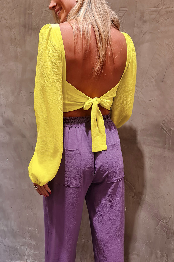 Blusa Mangas Bufante Laço Amarelo
