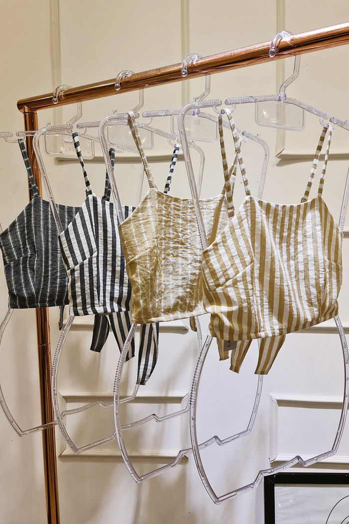 Top Cropped Listrado Crepe Linho