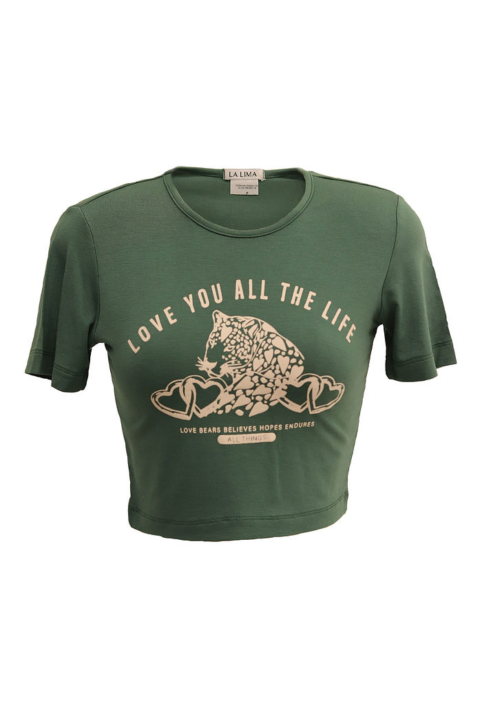 Cropped Love You Tigre Viscolycra Verde